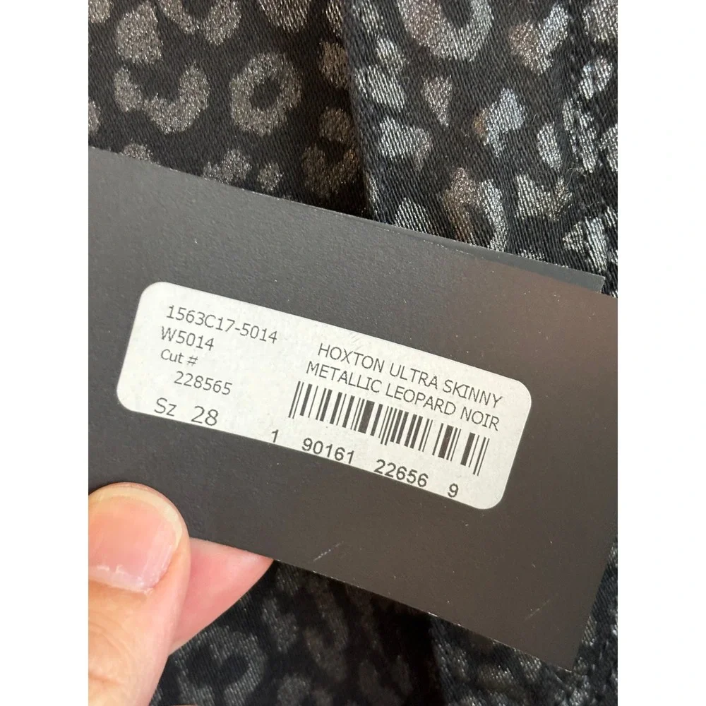 NEW PAIGE Hoxton Ultra Skinny Metallic Leopard Noir Jeans Womens 28 High Rise